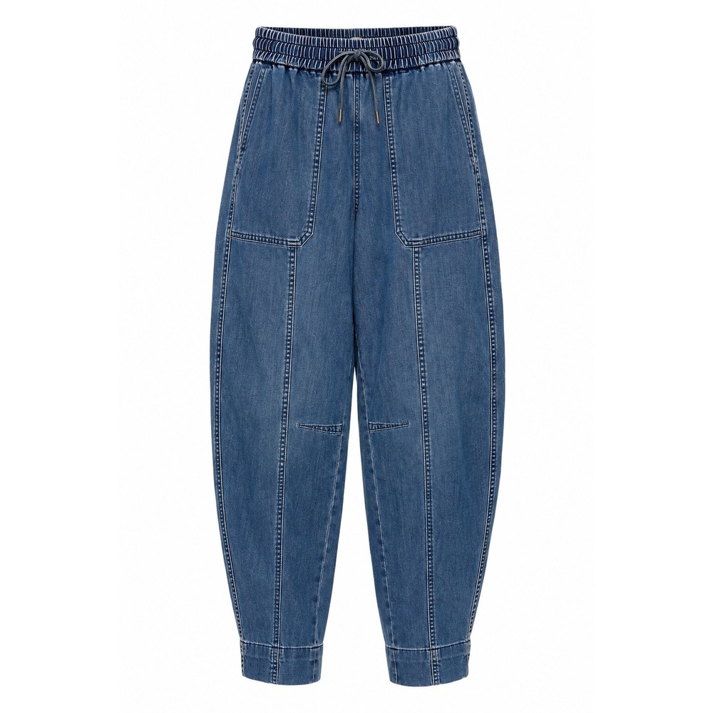 NWT OAT New York Cloud Luxe High Waist Barrel Leg Jogger Pants Blue Pull-On 0/25